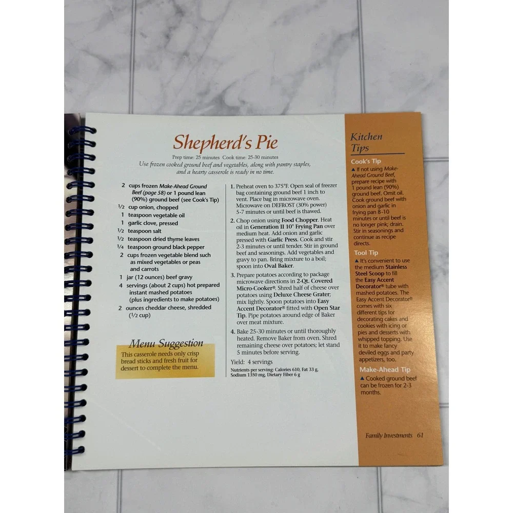 The Pampered Chef Main Dishes Cookbook Doris Christopher Spiral Bound 2000